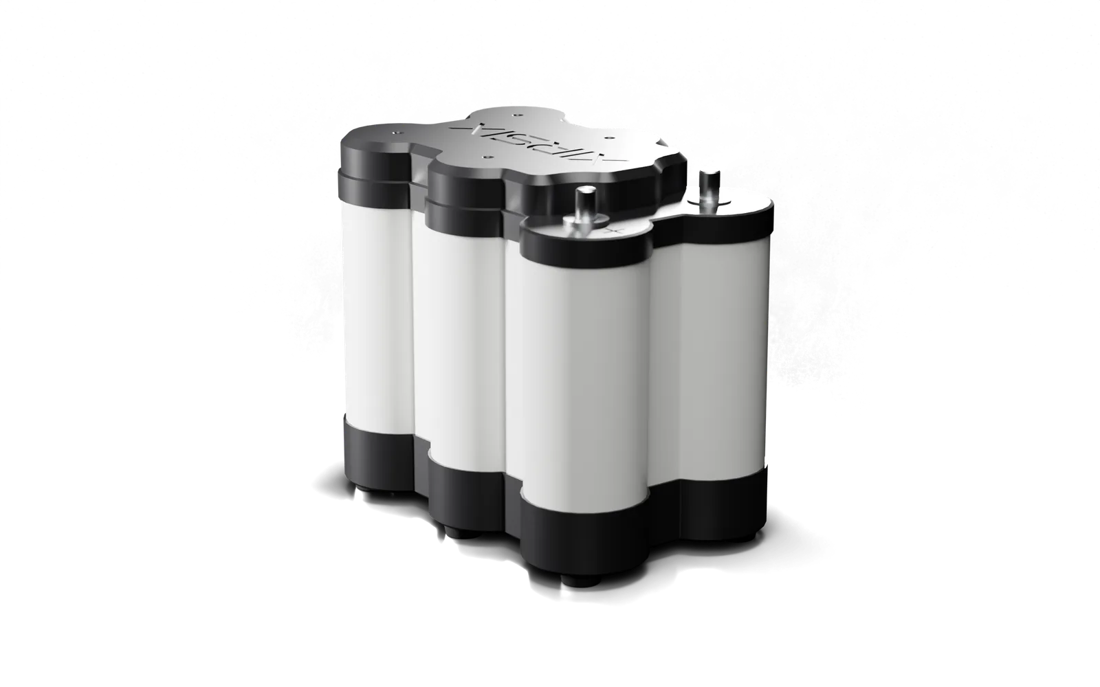 Xirsix G1 LTO battery module: white PETG sleeve, black caps, brushed-aluminum terminals